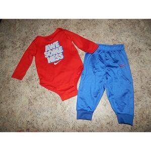 Nike Baby Boy 2pc “Awesomeness” Outfit Set 9M Red Blue Bodysuit Pants